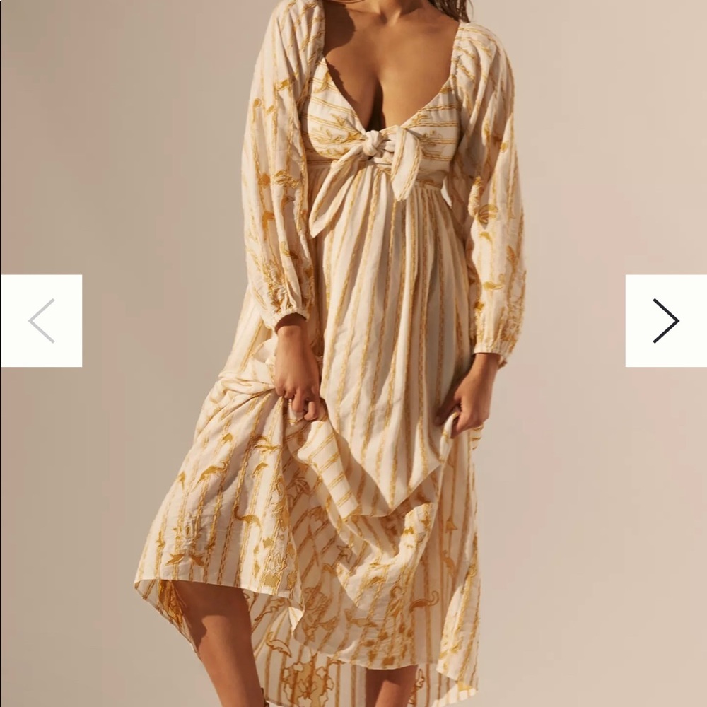 Anthropologie Yellow Gold White Boho Embroidered Sweetheart Maxi Dress XXS NWT